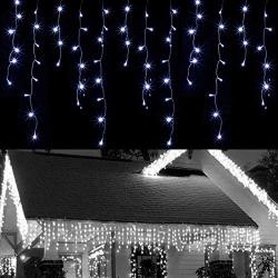 WATERGLIDE 360 LED Christmas Icicle Lights Outdoor Dripping Icicle String Light, 29.5ft 8 Modes Curtain Fairy Lights with 60 Drops, Indoor Xmas Holiday Wedding Party Decorations, Cool White