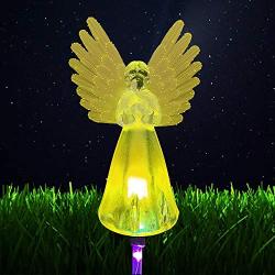 NY Solar Light Outdoor with Fiber Optic Angel Cemetery Decorations for Grave Solar Christmas Lights Outdoor Waterproof Garden Solar Powered Memorial Light for Loved Ones Garden Gifts for Mom 1 Pack