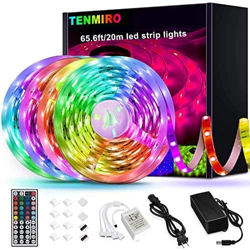 Tenmiro 65.6ft Led Strip Lights, Ultra Long RGB 5050 Color Changing LED Light Strips Kit with 44 Keys Ir Remote Led Lights for Bedroom, Kitchen, Home Decoration