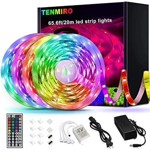 Tenmiro 65.6ft Led Strip Lights, Ultra Long RGB 5050 Color Changing LED Light Strips Kit with 44 Keys Ir Remote Led Lights for Bedroom, Kitchen, Home Decoration