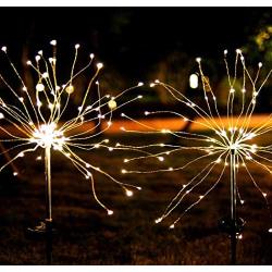 Solar Garden Lights Solar Stake Lights DIY Firework Lights Foldable Branches IP67 Waterproof LED Outdoor Home Decor Artificial Trees for Christmas Birthday Wedding Party (Warm White)