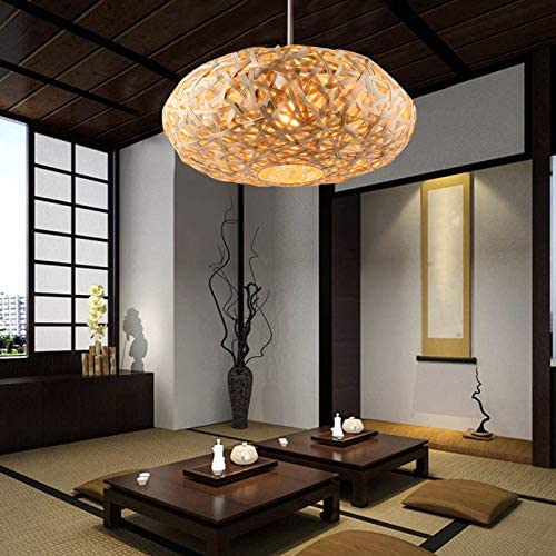 Bamboo Rattan Chandelier Woven Rattan Nest Lampshade Chinese Style Pendant Lamp Ceiling Lamp Suitable for Restaurants, Dining Rooms, Cafes, Living Rooms 50CM