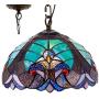 Tiffany Hanging Light W12H32 Inch Green Stained Glass Pendant lamp 1E26 Liaison Style S160G WERFACTORY Series Lamps Chandelier Ceiling Fixture Kitchen Island Bar Hallway Living Room Dining Room Loft