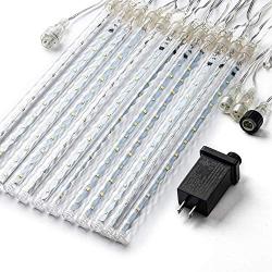 PGFUN Meteor Shower Rain Lights 12.2 inch 12 Tubes 288 LEDs Christmas Snow Falling Icicle LED String Lights Cascading Lighting for Halloween Wedding Garden Trees Patio Decoration (White)