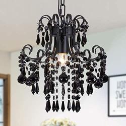 Q&S Mini Crystal Chandelier, Modern Black Small Chandelier, for Hallway, Entryway, Bedroom, Foyer, Bathroom, Kitchen, W11.8'',1 Light E26.