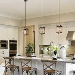 GEPOW Farmhouse Pendant Lighting, Rustic Wood Hanging Fixture for Kitchen Island, Dining Room, Bedroom, Foyer and Hallway