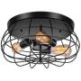 2 Pack Vintage Semi Flush Mount Ceiling Light, Elibbren E26 Industrial Metal Cage Ceiling Light Fixture 3 Lights for Bedroom Kitchen Dining Room Living Room