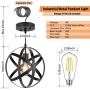 Industrial Metal Pendant Light, 11.8 Farmhouse Hanging Light Fixtures, Adjustable Chandelier Ceiling Lamp, Spherical Pendant Lighting for Kitchen Island Dining Room, LED Bulb Included, Matte Black