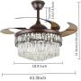 Crystal Ceiling Fan light with Remote Control Blades Retractable Ceiling Chandelier Fan 3 color Temperature Modern Invisible Ceiling Fan with Light for Dining Room Bedroom 42” Brown Silent Motor