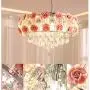 Healer 19.7 inch Crystal Chandelier Ceiling Light Semi Flush Mount Fixtures with 5 E12 Base, Modern Romantic Ceramics Rose Decoration Hanging Lighting Fix for Dining/Living Room Bedroom