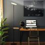 Brightech Sky Ultra LED Floor Lamp- Wireless Charging and Table Top Shelf- Tall Standing Torchiere Lamp with Bright Light- Perfect for Living Room, Bedrooms, Office, Den- Black