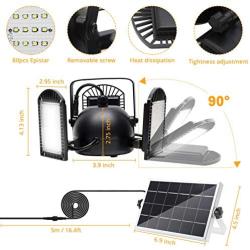 Solar Lights Outdoor, KUFUNG 3 Leaf Solar Pendant Light with Adjustable Multi-Position Panels, Waterproof Solar lamp with Remote Control, for Garage, Deck, Fence, Patio, Shed, Tent(NO Sensor)