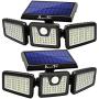 Solar Lights Outdoor, AmeriTop 128 LED 800LM Wireless LED Solar Motion Sensor Lights Outdoor; 3 Adjustable Heads, 270° Wide Angle Illumination, IP65 Waterproof, Security LED Flood Light- 2 Pack