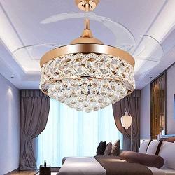 Kankanray 42 Crystal Fandelier Luxury Ceiling Fan Light with Remote Retractable LED Chandelier 3 Color Change 3 Speeds Acrylic Blades Silent Decorative Lighting Lamp for Living Room Bedroom