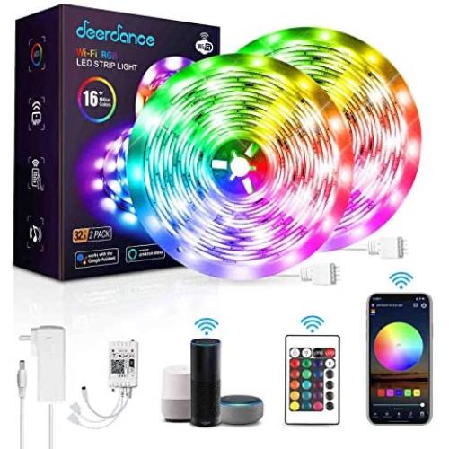 Deerdance Smart LED Strip Lights, 32.8feet Works with Alexa Google Assistant APP Control Music Sync 16 Million Colors 5050 RGB WiFi Light Strip for Bedroom TV Ceiling Kitchen Cabinet Party