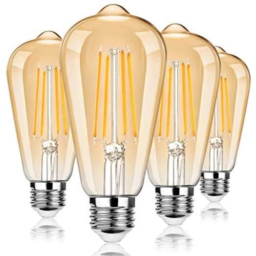 Dimmable LED Edison Light Bulbs 100W Equivalent, Vintage Light Bulb 2700K Warm White(Amber Glass), ST64/ST21 LED Filament Bulbs 8W 1200LM, E26 LED Edison Bulbs for Home, Reading Room, Bathroom, 4-Pack