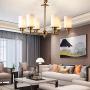 NOXARTE Brass Chandelier Light Fixture with White Glass Lampshade Modern LED Pendant Hanging Light Flush Mount for Dining Room D24'' x H17''