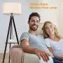 LEPOWER Wood Tripod Floor Lamp, Mid Century Standing Wooden Lamp, Modern Design Studying Light with Shelf for Living Room, Bedroom, Office , Flaxen Lamp Shade with E26 Lamp Base