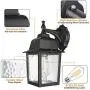 Dusk to Dawn Sensor Outdoor Wall Lantern Waterproof Exterior Wall Mount Lights, E26 LED Bulb Included, Anti-Rust Aluminum Matte Black Wall Sconce with Water Glass Shade for Garage, Patio, Hallway