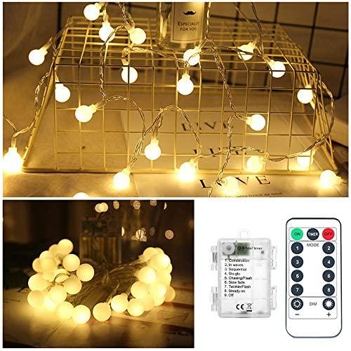 Battery Operated String Lights, Correare 2 Pack 50 LED 19.6Ft Globe Outdoor String Lights with 8 Lighting Modes and Remote for Bedroom, Patio, Party, Wedding, Christmas Holiday Decoration Lights Battery Operated String Lights, Correare 2 Pack 50 LED 19.6Ft Globe Outdoor String Lights with 8 Lighting Modes and Remote for Bedroom, Patio, Party, Wedding, Christmas Holiday Decoration Lights