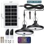 Upgraded Double Head Solar Pendant Light Motion Sensor JACKYLED IP65 Waterproof Outdoor LED Shed Light with Dimmable Remote Control 16.4Ft Cord for Patio Barn Chicken Coop Gazebo Garage, Cool White