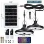 Upgraded Double Head Solar Pendant Light Motion Sensor JACKYLED IP65 Waterproof Outdoor LED Shed Light with Dimmable Remote Control 16.4Ft Cord for Patio Barn Chicken Coop Gazebo Garage, Cool White