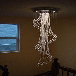 Munsinn Crystal Chandelier Modern K9 Crystal Spiral Raindrop Chandelier 7-Lights Flush Mount LED Ceiling Light Fixture Pendant Lamp for Dining Room Bathroom Bedroom Livingroom