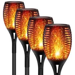 FAISHILAN Solar Flame Flickering Torch, Waterproof Dancing Flame Solar Lights Outdoor, 96 LEDs Solar Tiki Torches, Dusk to Dawn Solar Torch Light, 4 Pack