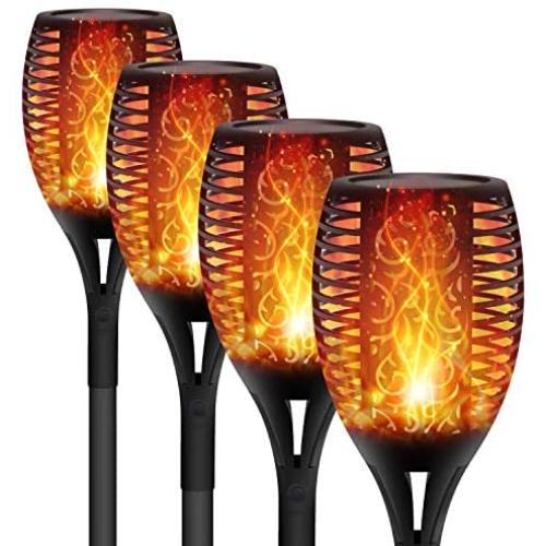 FAISHILAN Solar Flame Flickering Torch, Waterproof Dancing Flame Solar Lights Outdoor, 96 LEDs Solar Tiki Torches, Dusk to Dawn Solar Torch Light, 4 Pack