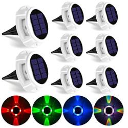 GIGALUMI Solar Deck Lights Outdoor, Solar Ground Lights with 5 Lighting Modes, Bright RGB Color Waterproof Disk Lights for Dock, Garden, Ground, Stair, Driveway, Pathway, Landscape（8 Pack）