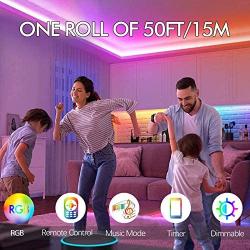Zawino LED Strip Lights 50 FT for Bedroom, RGB LED Light Strips with Remote, 4 Music Synch Mode, 24V Dimmable Color Changing Tape with 5050 LED, 15M Flexible Colored Strip Lighting for Home Decoration