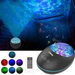 LOBKIN Night Light Projector and Ocean Night Light with Built-in Mini Music Player Sleeping Soothing White Noise Sound Machine for Kids Living Room Bedroom (Black)