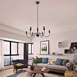 KOSTOMO 6-Lights Black Chandeliers Farmhouse Light Fixture Classic Candle Ceiling Hanging Light Industrial Iron Rustic Pendant Lighting for Dining Room Kitchen Island Living Room Bedroom