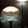 Tiffany Floor Lamp Torchiere Up Lighting W12H66 Sea Blue Stained Glass Crystal Bead Dragonfly Shade Antique Standing Iron Base 1E26 Foot Switch S147 WERFACTORY Lamps Home Office Decoration Gifts