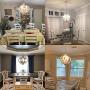 Cottage Chic Crown Distressed White Wood Chandelier, 6-Light Farmhouse Chandelier, French Country Handmade Wood Pendant Light Fixture for Dining Room, Kitchen, Living Room, Bedroom, Foyer and Entryway