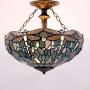 Tiffany Ceiling Fixture Lamp Semi Flush Mount Light W16H15 Inch Sea Blue Stained Glass Crystal Bead Dragonfly Shade S147 WERFACTORY Kid Living Room Bedroom Study Kitchen Island Bar Hallway Dining Room