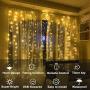 Bedroom LED Curtain Lights, Christmas 300 Led Window Curtain Lights, Led Fairy Light Curtains for Wedding Party Home Garden Bedroom Outdoor Indoor Wall Decorations Warm White 9.8x9.8 Ft