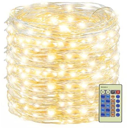 Decute 500LED Fairy String Lights Warm White Christmas Lights 164ft Silver Wire w/Remote, Firefly Lights Starry Light for DIY Christmas Tree Costume Wedding Party Table Centerpiece Decor