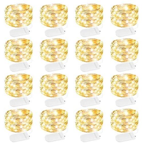 Led Fairy Lights Battery Operated String Lights Waterproof Silver Wire, 7Ft 20 LED Firefly Starry Moon Lights for DIY Wedding Party Bedroom Patio Christmas (16 Pack, Warm White)