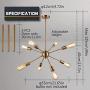 8-Light Gold Sputnik Chandelier, Adjustable Modern Ceiling Haning Light Semi Flush Mount Pendant Light Fixture for Dining Room Kitchen Island Living Room Bedroom, Antique Gold Changable