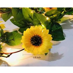 Fielegen 20 LED Artificial Sunflower Garland String Lights, 6.56ft Silk Sunflower Vines with 9 Flower Heads Battery Powered Fairy String Lights for Indoor Bedroom Home Garden Party Wedding Decor