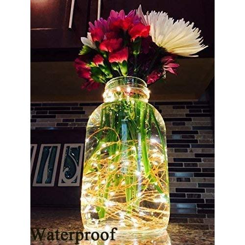 2 Pack Battery Fairy Lights, 5M 50 LEDs Battery Powered Silver Wire String Lights Indoor Outdoor Fairy Lights for Bedroom Jars Camping Wedding Party Festival Tree Decorations - Warm White