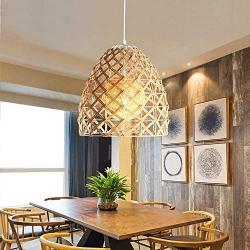 KWOKING Lighting Modern Weave Wicker Hanging Lamp Dome Pendant Light Natural Hemp Ball Rattan Chandelier Light Fixture for Hallway Dining Room - Style C