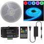 10FT 20FT 50FT 100FT 120FT 150FT 160FT 180FT 200FT 12V 60LEDs/M IP65 Waterproof RGB SMD 5050 LED Strip Light Flexible w/ Music Sensed Controller & Power Supply (200)