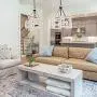 Farmhouse Chandelier, 4-Light White Wood Chandelier, Drum Chandelier for Kitchen Island, Dining Room, 20'' Diameter