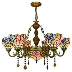 Errzom Tiffany Style Large Chandelier Light, 6 Arms Stained Glass Shade Ceiling Pendant Light Fixture Antique Rustic Chandelier Lamp for Dining Room Living Room,Hummingbird