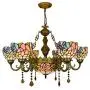 Errzom Tiffany Style Large Chandelier Light, 6 Arms Stained Glass Shade Ceiling Pendant Light Fixture Antique Rustic Chandelier Lamp for Dining Room Living Room,Hummingbird