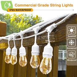 2 Pack 48FT LED Dimmable Outdoor String Lights, Patio String Lights Waterproof, Commercial Grade&Shatterproof, 2700K, White Cords, 15 Hanging Sockets, 3 Spare Bulbs, for Backyard, Gazebo (Total 96FT)