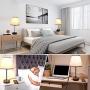 USB Table Lamp Set of 2, PARTPHONER Bedside Nightstand Lamp with Dual USB Charging Ports AC Outlet, Small Desk Lamp Cream Fabric Shade Metal Base Light for Bedroom, Living Room, Study Room, Office