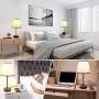 USB Table Lamp Set of 2, PARTPHONER Bedside Nightstand Lamp with Dual USB Charging Ports AC Outlet, Small Desk Lamp Cream Fabric Shade Metal Base Light for Bedroom, Living Room, Study Room, Office
